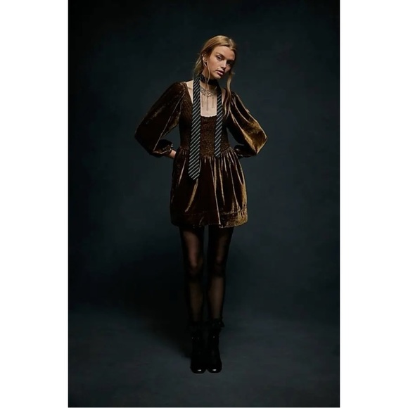 Free People Farrier Velvet Mini Dress in Brown Bear Size Small Holidays Winter - Picture 5 of 11